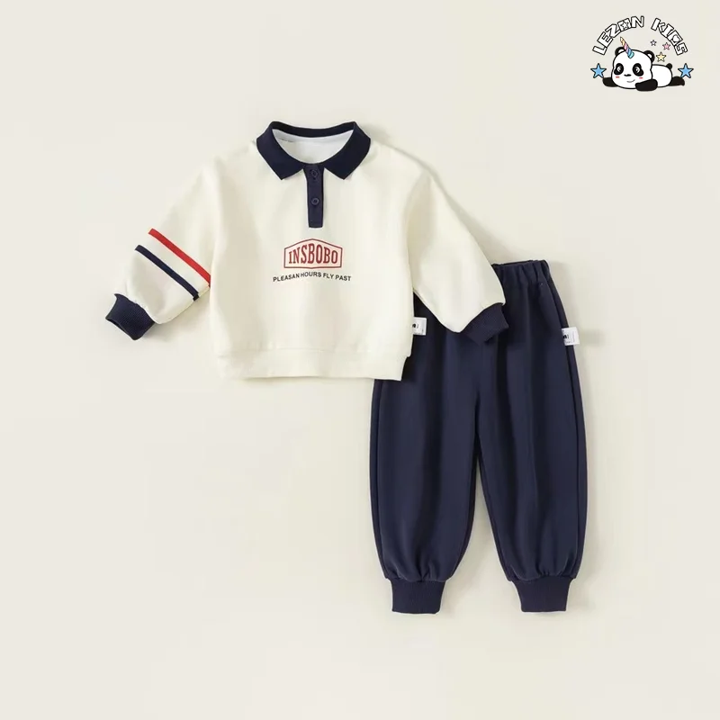 Customizable 100% Cotton Boys Sport Casual Long Sleeve Outfits Kids Clothing Sets for Boys