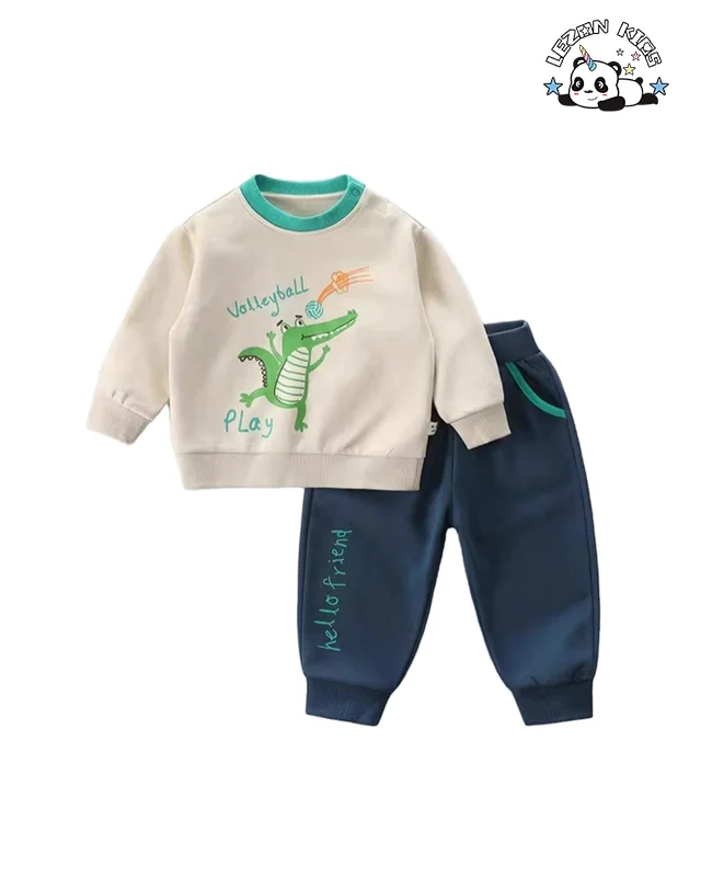 Customizable Fashion 100% Cotton Cute Printed 2pcs Spring Little Boys' Clothing Set 2-14 Years