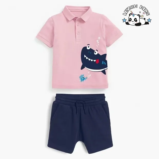 Customizable New Fahion Cute Casual Animal Printed 100% Cotton Kids Clothing Boys Sets for Summer