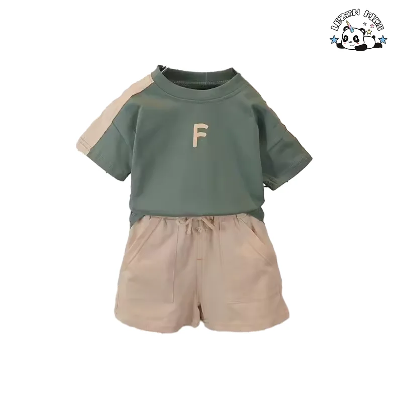 Wholesale New Innovations 100% cotton letter printing t-shirt and shorts summer boys clothing set