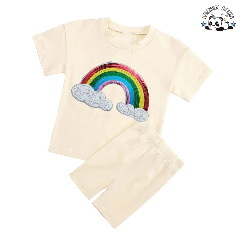 100% Cotton Sports Leisure Short-sleeved Girls Summer Clothes 2-14 Years Old Children's Clothes 2 Pieces of Children