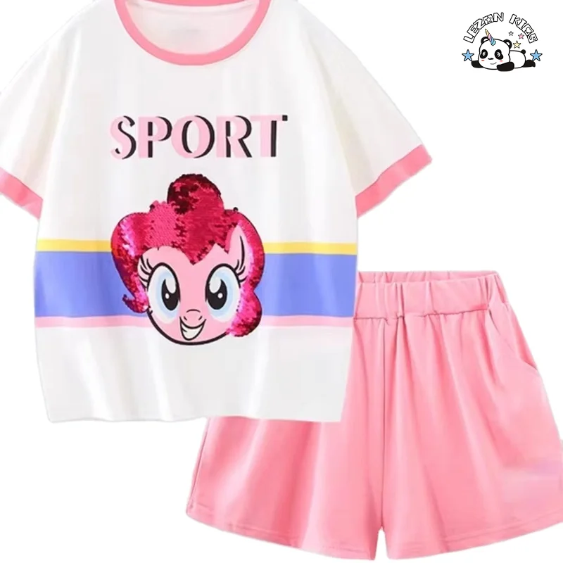 OEM Customizable 100% Cotton Sport Short Little Girls Summer Clothing Sets for 2 to 14 Years Old