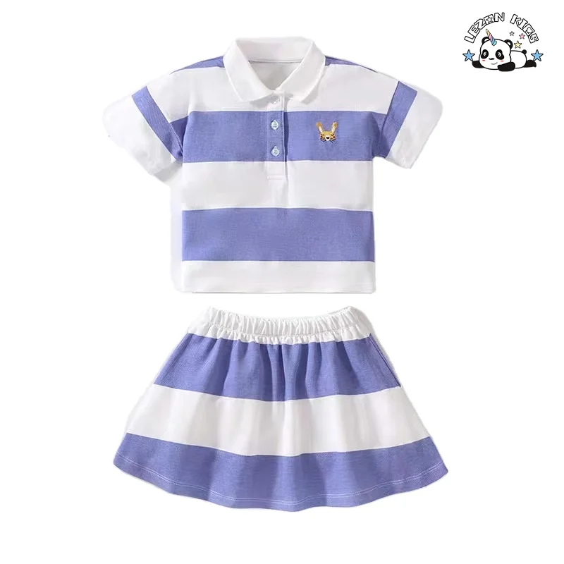 OEM Customizable Soft 100% Cotton Sweet Sport Skirt Luxury Girls Clothing Sets for Summer