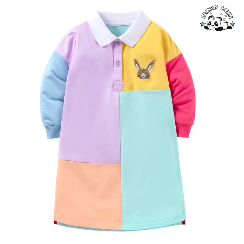 Custom 100% cotton shirt dress color block Polo shirt Girls' dresses for daily wear